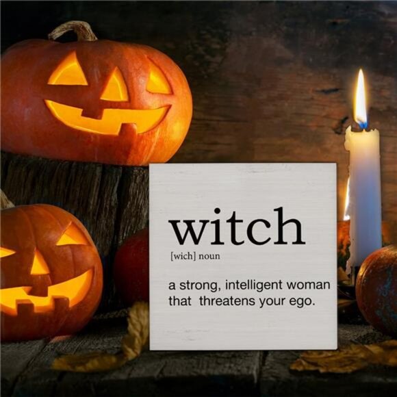 Halloween Decorations, Witch Definition Wooden Sign Decor Desk Sign Funny Witch - Picture 5 of 8